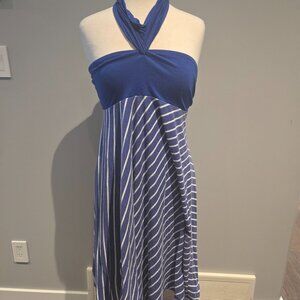 George Women’s Striped Halter Midi Dress | Size Large | Blue